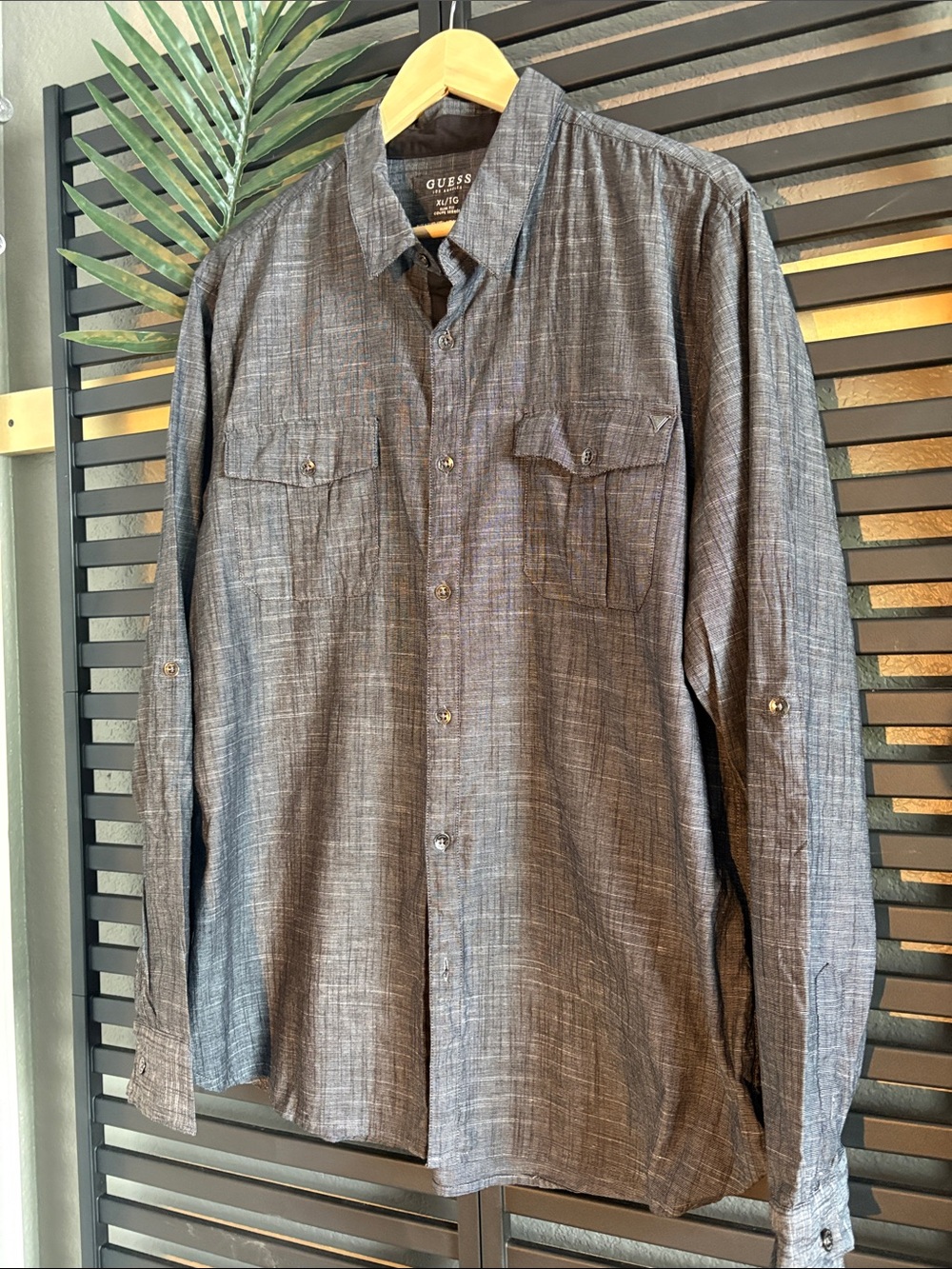 GUESS Men's Charcoal Gray Men’s Casual Button-Down Shirt